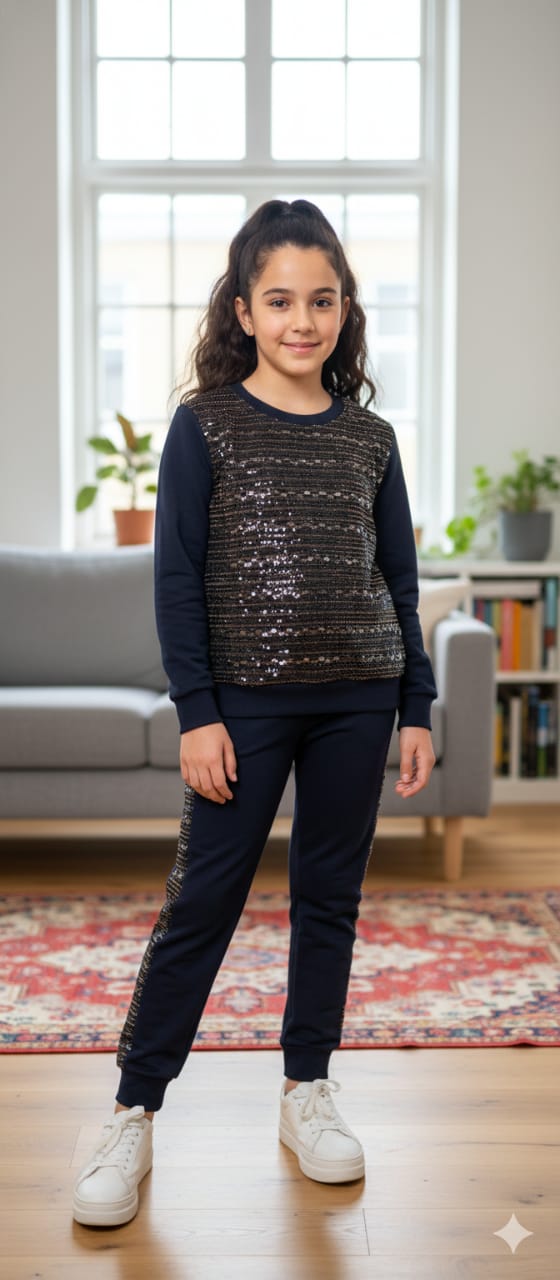 Sparkle Queen Black Track-suit Girls