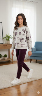 Brown Bow All Over Print Off White Track-suit Girls