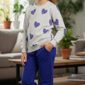 Blue Heart All Over Print Off White Track-suit Girls ( Factory )