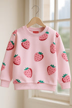 Strawberry All Over Print Baby Pink Sweatshirt Girls