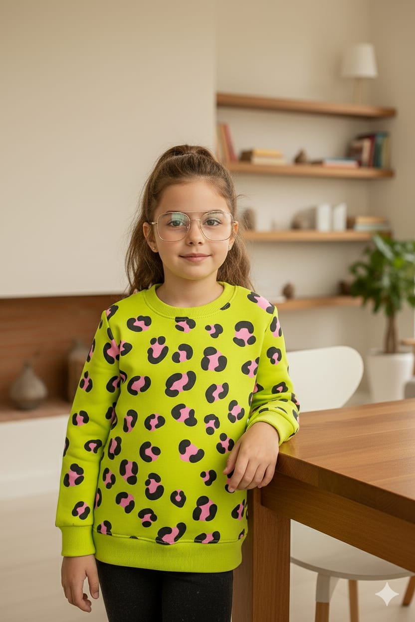 Leopard All Over Print Parrot Sweatshirt for Girls