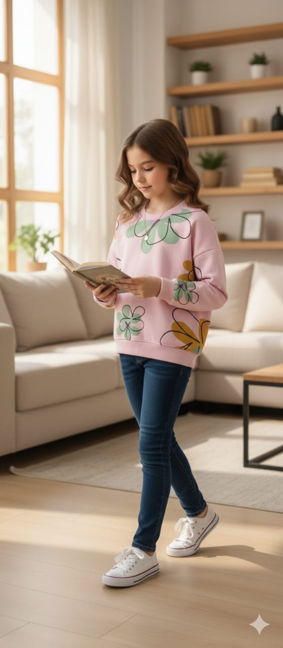 Bloomy Petal Baby Pink Sweatshirt for Girls