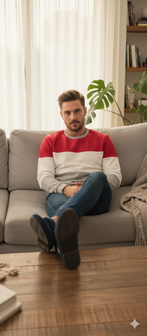 Red & Oatmeal Penal Sweatshirt Men's ( Factory )