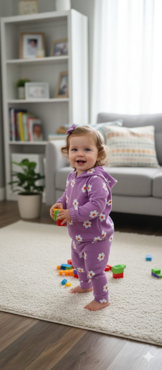 White Flower All Over Print Purple Hoodies Track-Suit Newborn