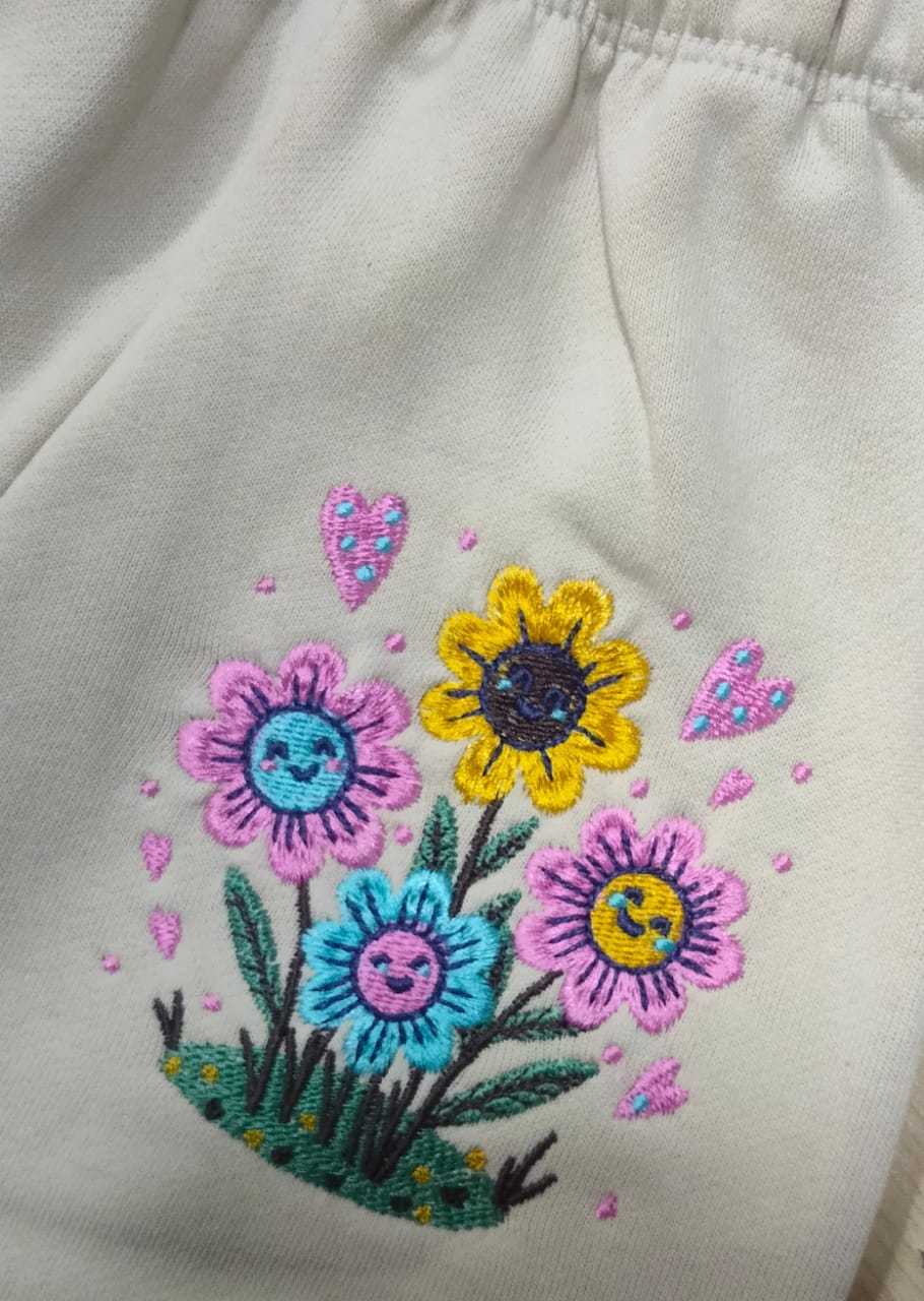 Smiley Flower  Embroidery Skin Track-suit Girls