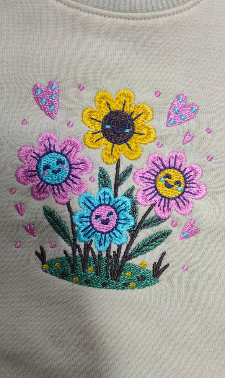 Smiley Flower  Embroidery Skin Track-suit Girls