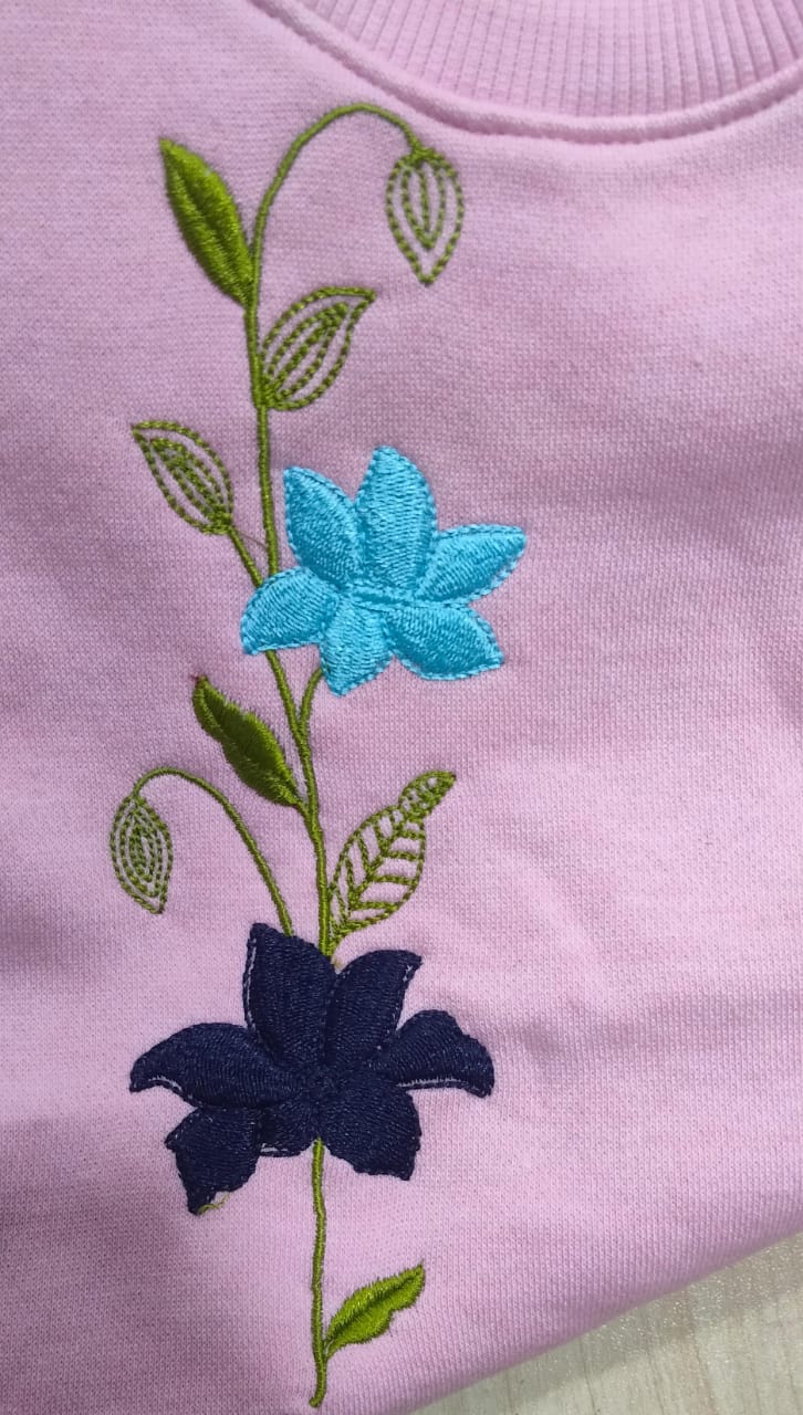 Twin Bloom Floral  Embroidery Baby Pink Track-suit Girls ( Factory )