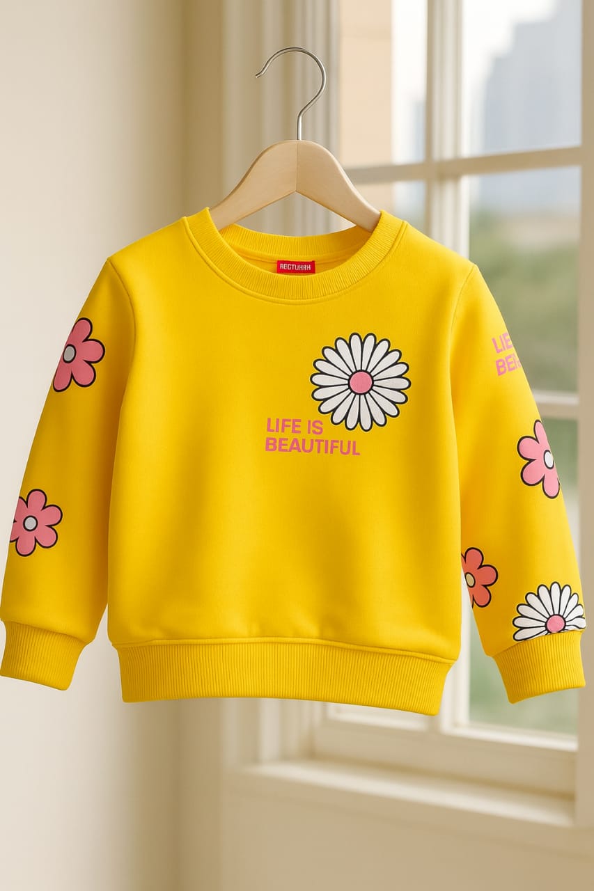 Life is Beautiful Yellow Sweatshirt for Girls (R-146)