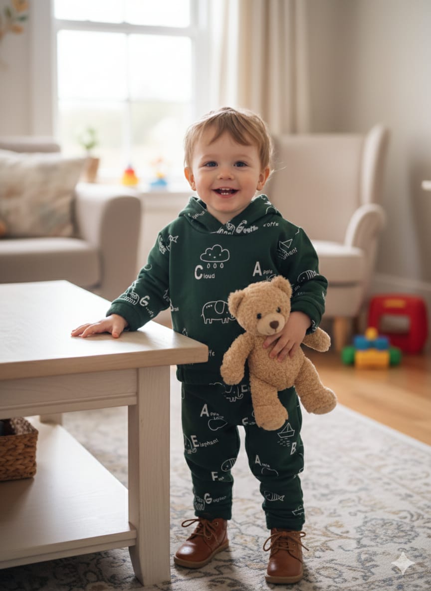 Mini Zoo All Over Print Green Hoodies Track-Suit Newborn