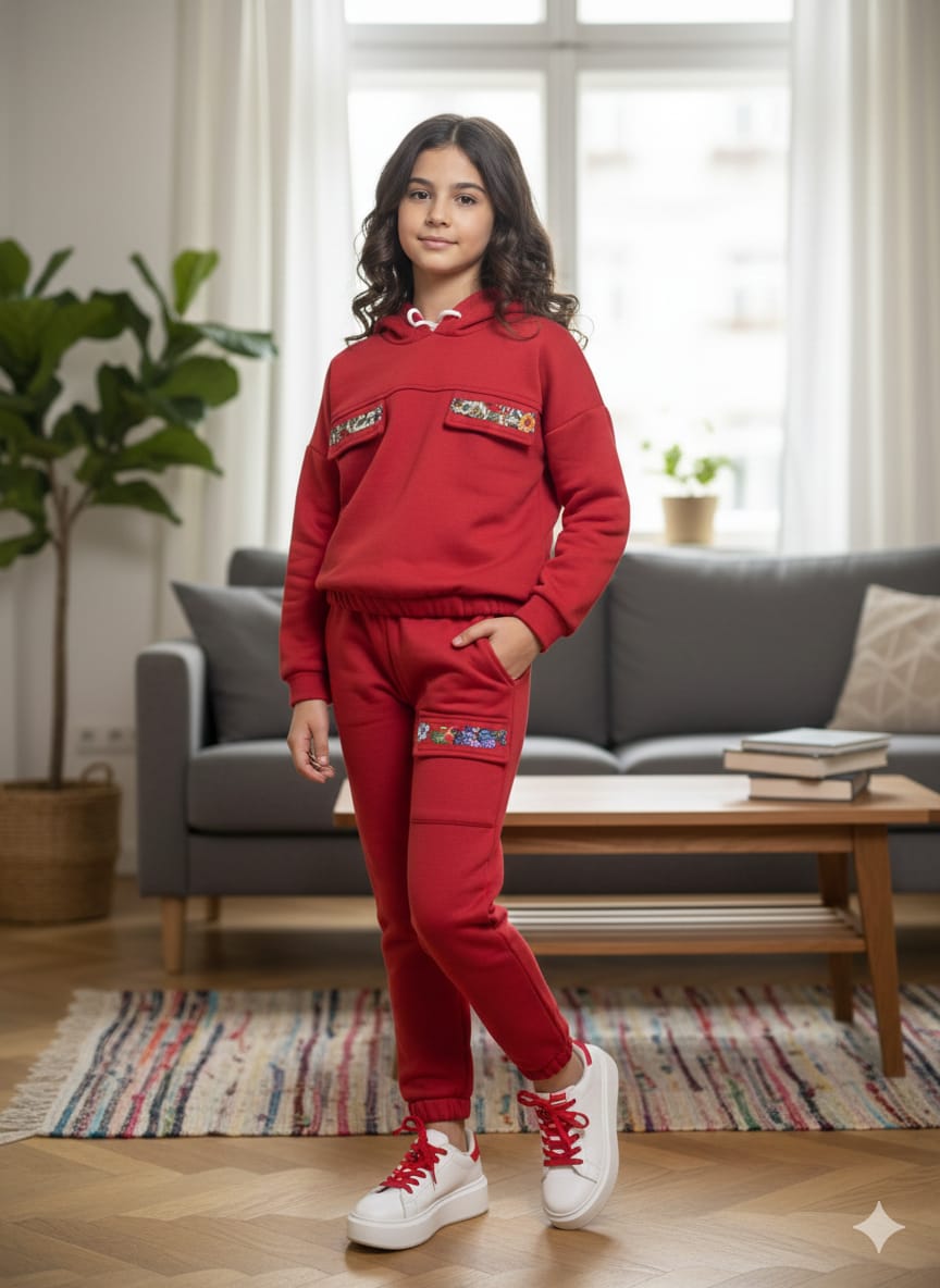Mini Bloom Pocket Red Hoodies Track-suit Girls