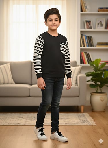 Striper Pocket Black Sweatshirt Boys ( R-17 )