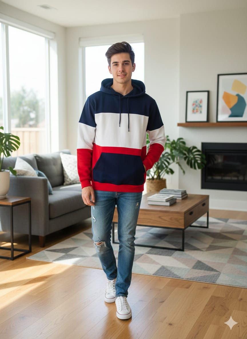 Navy & Red Penal Hoodies Men's