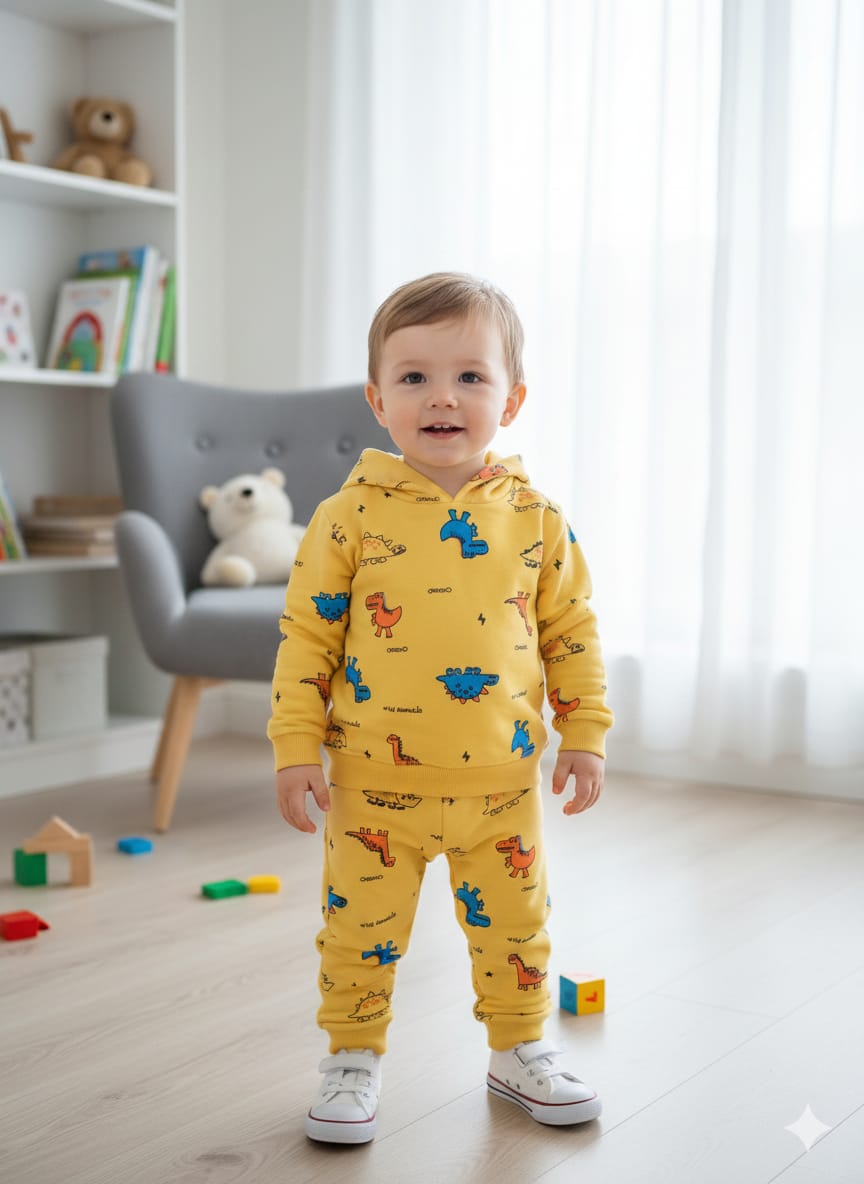 Dino Family Yellow Hoodies Track-Suit Newborn