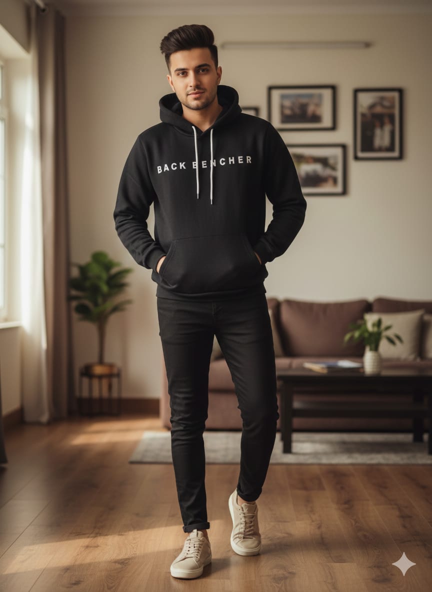 Back Bencher Logo Black Hoodies Men's