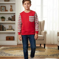 Red & Gray Striper Red Sweatshirt Boys ( R-215N )