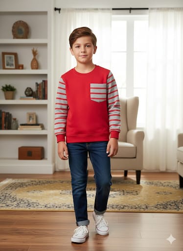 Red & Gray Striper Red Sweatshirt Boys ( R-215N )