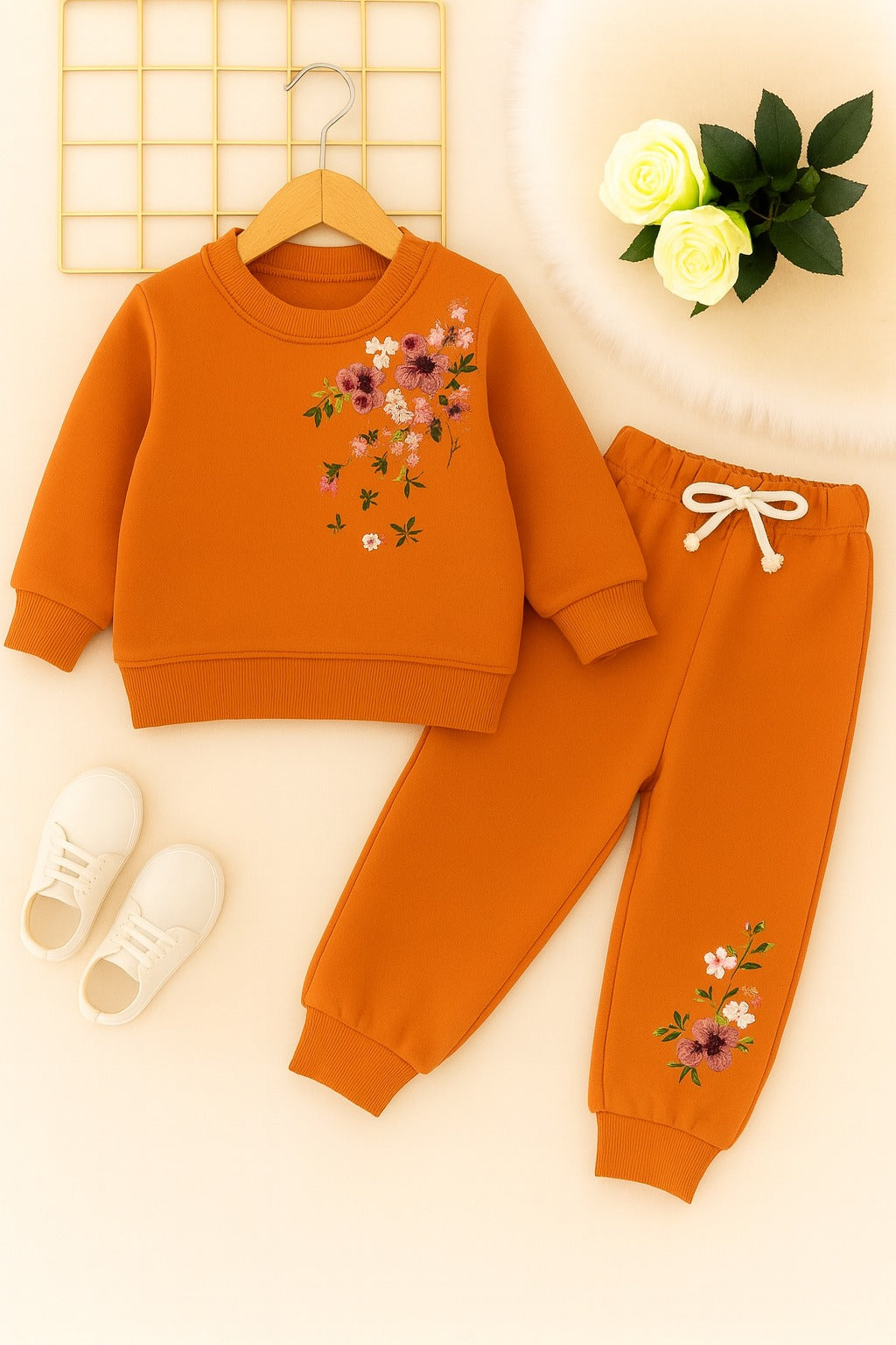 Right Side Embroidery Orange Track-suit Girls