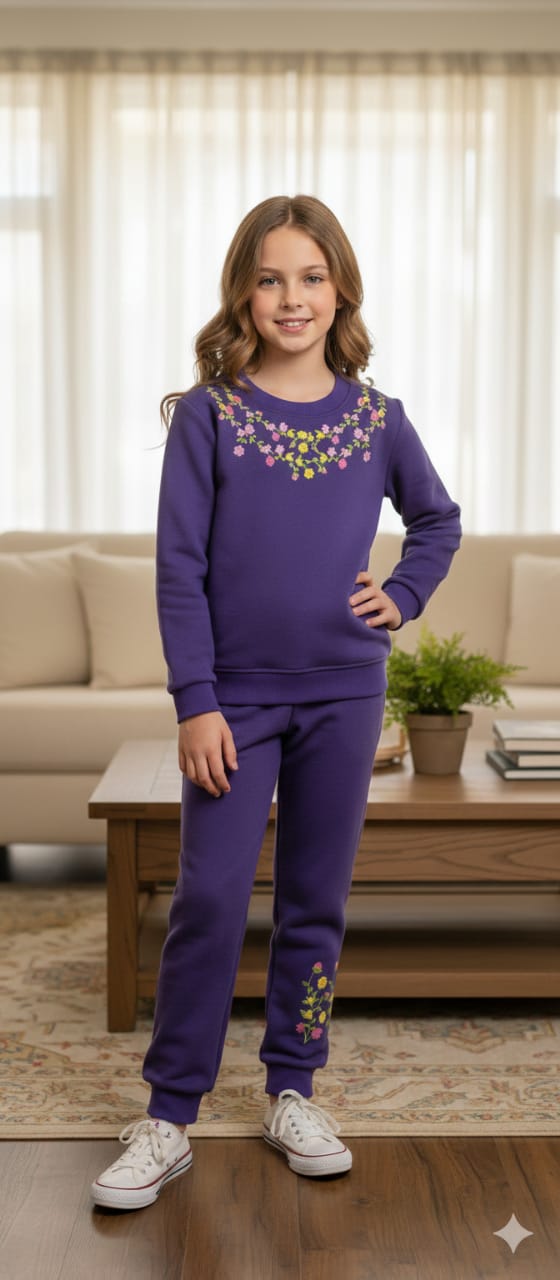 Blossom Charm Embroidery Purple Track-suit Girls