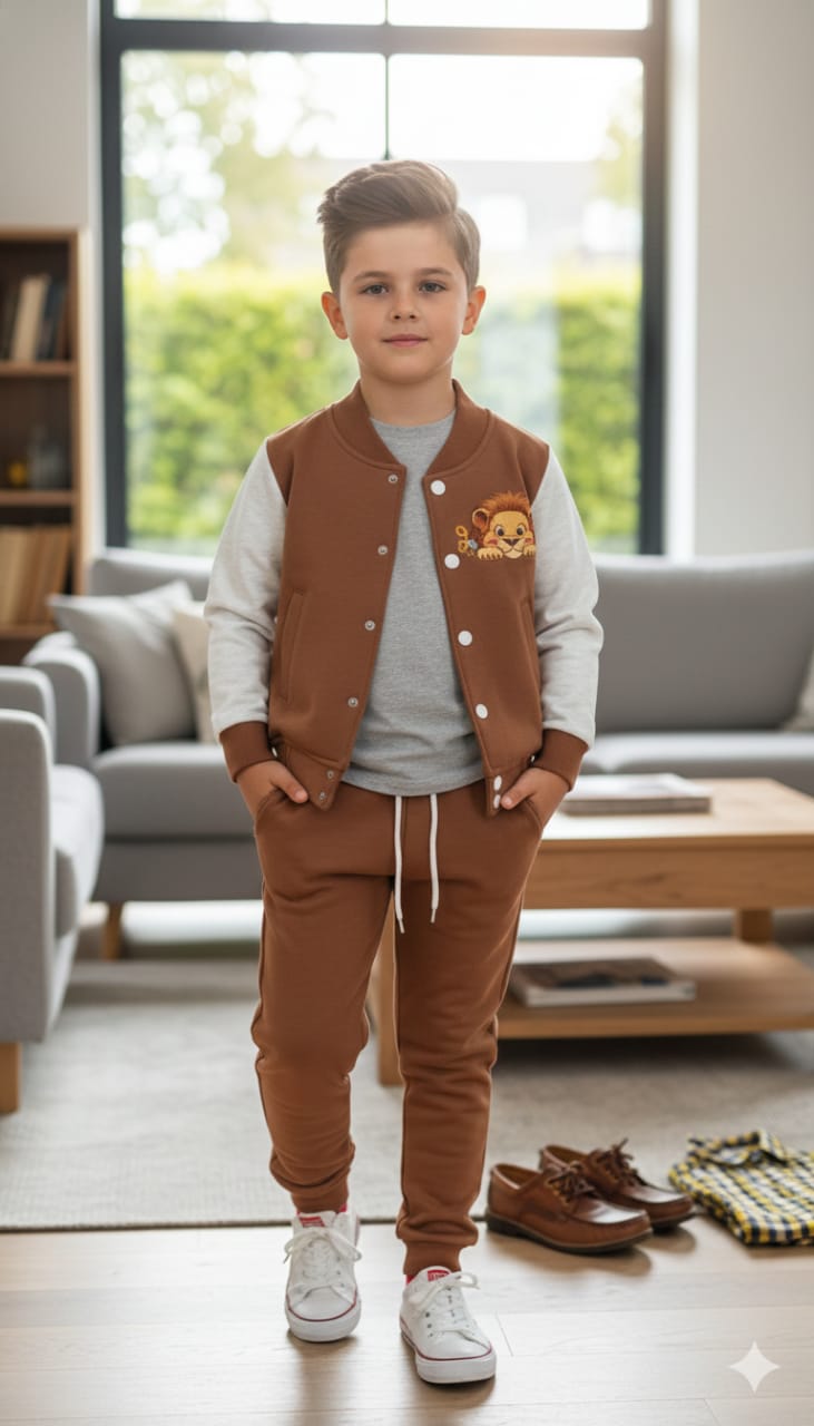 Lion Logo Brown Baseball Track-Suit Boys