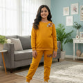 Amber Flowers Embroidery Mustard Track-suit Girls ( Factory )