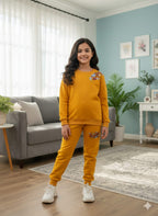 Amber Flowers Embroidery Mustard Track-suit Girls