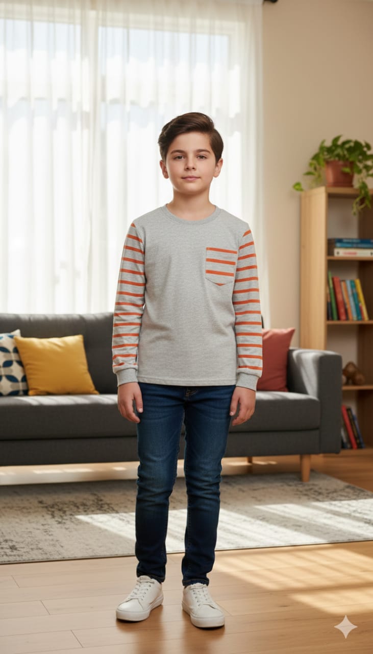 Gray Body Orange & Gray Lines Arms Sweatshirt Boys ( R-178 )