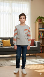 Gray Body Orange & Gray Lines Arms Sweatshirt Boys