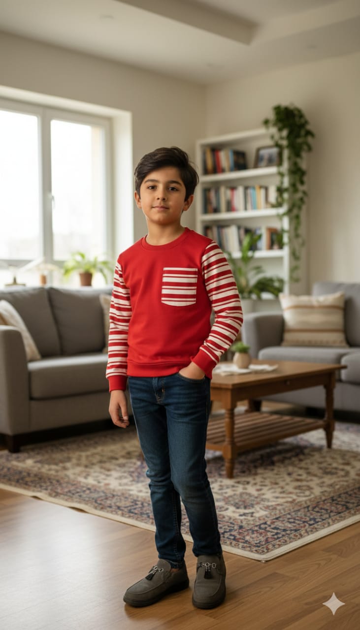 Red Body White & Red Lines Arms Sweatshirt Boys ( R-10 )