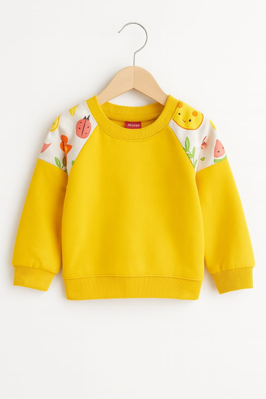 Print Shoulder Yellow Sweatshirt for Girls