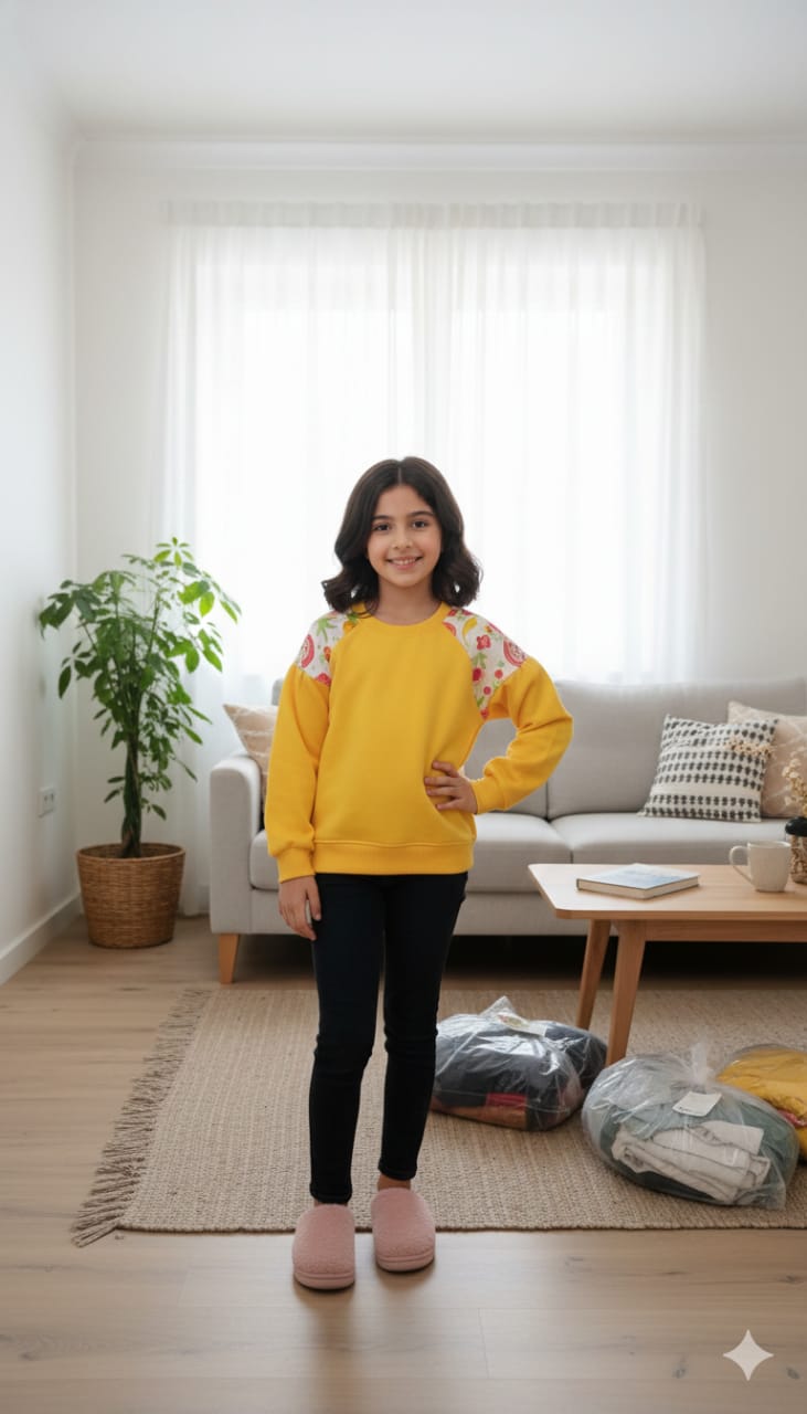 Print Shoulder Yellow Sweatshirt Girls