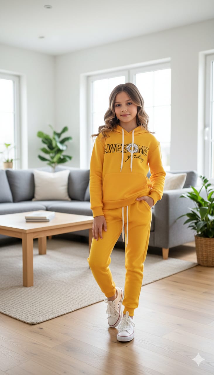 Awesome Yellow Hoodies Track-suit Girls ( Factory )