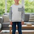 Oatmeal Body Navy Lines Arms Sweatshirt Boys  ( R-140)