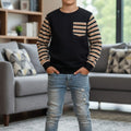Black Body Orange Black Lines Arms Sweatshirt Boys ( R-167N )