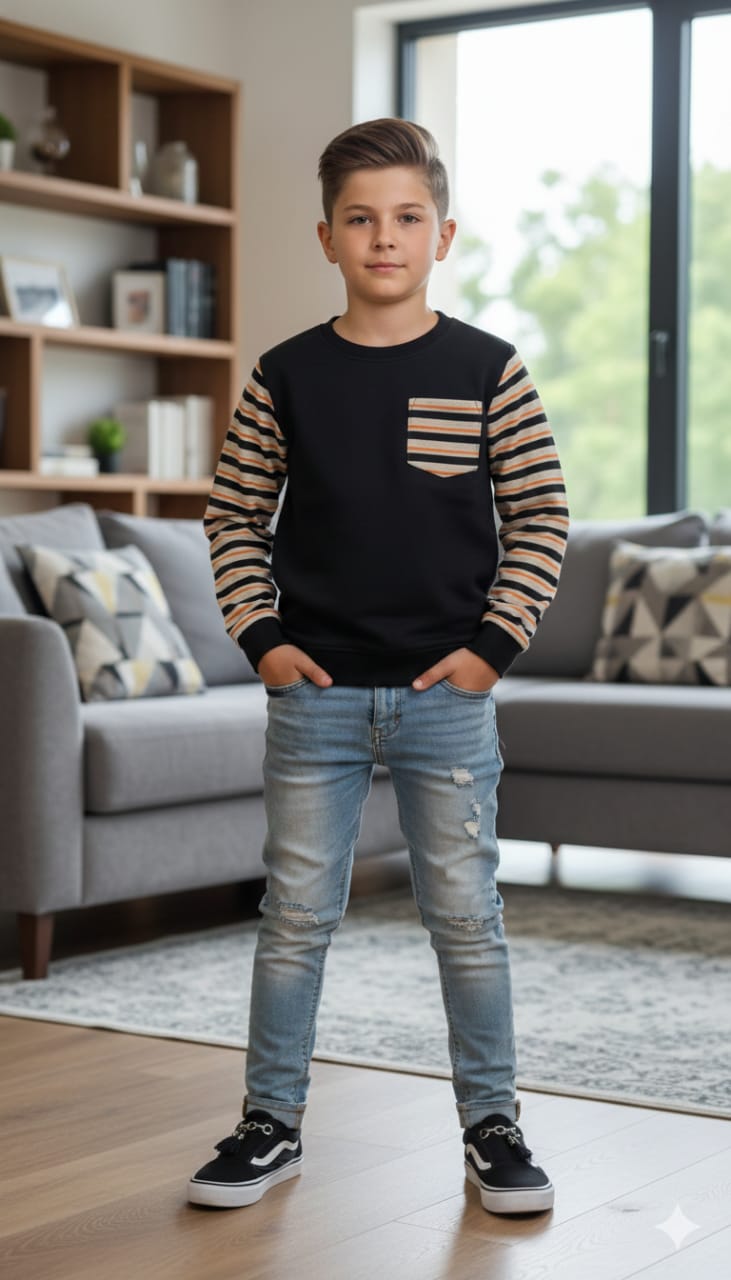 Black Body Orange Black Lines Arms Sweatshirt Boys ( R-167N )