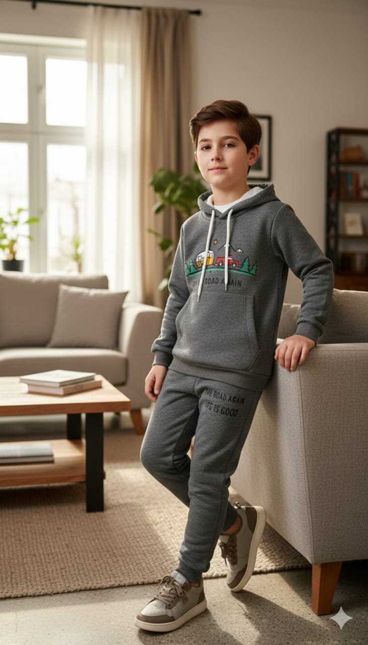 On The Road Charcoal Hoodies Track-suit Boys
