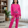Doll With Cycle Embroidery Dark Pink Track-suit Girls ( Factory )