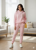 Embroidery Logo Baby Pink Hoodies Track Suit ( Factory )