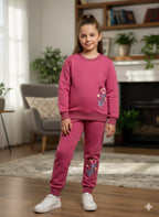 Rosy Bloom Embroidery Dark Pink Track-suit Girls