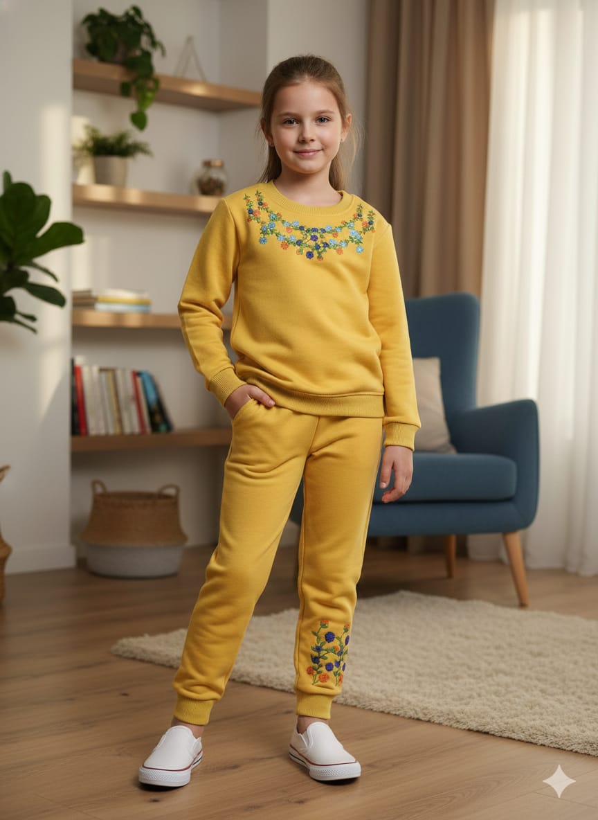 Blossom Charm Embroidery Yellow Track-suit Girls