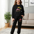 Flamingo With Tree Embroidery Black Track-suit Girls ( Factory )