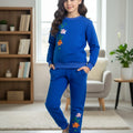 Twin Bloom Floral Embroidery Royal Blue Track-suit Girls (R-76)Factory