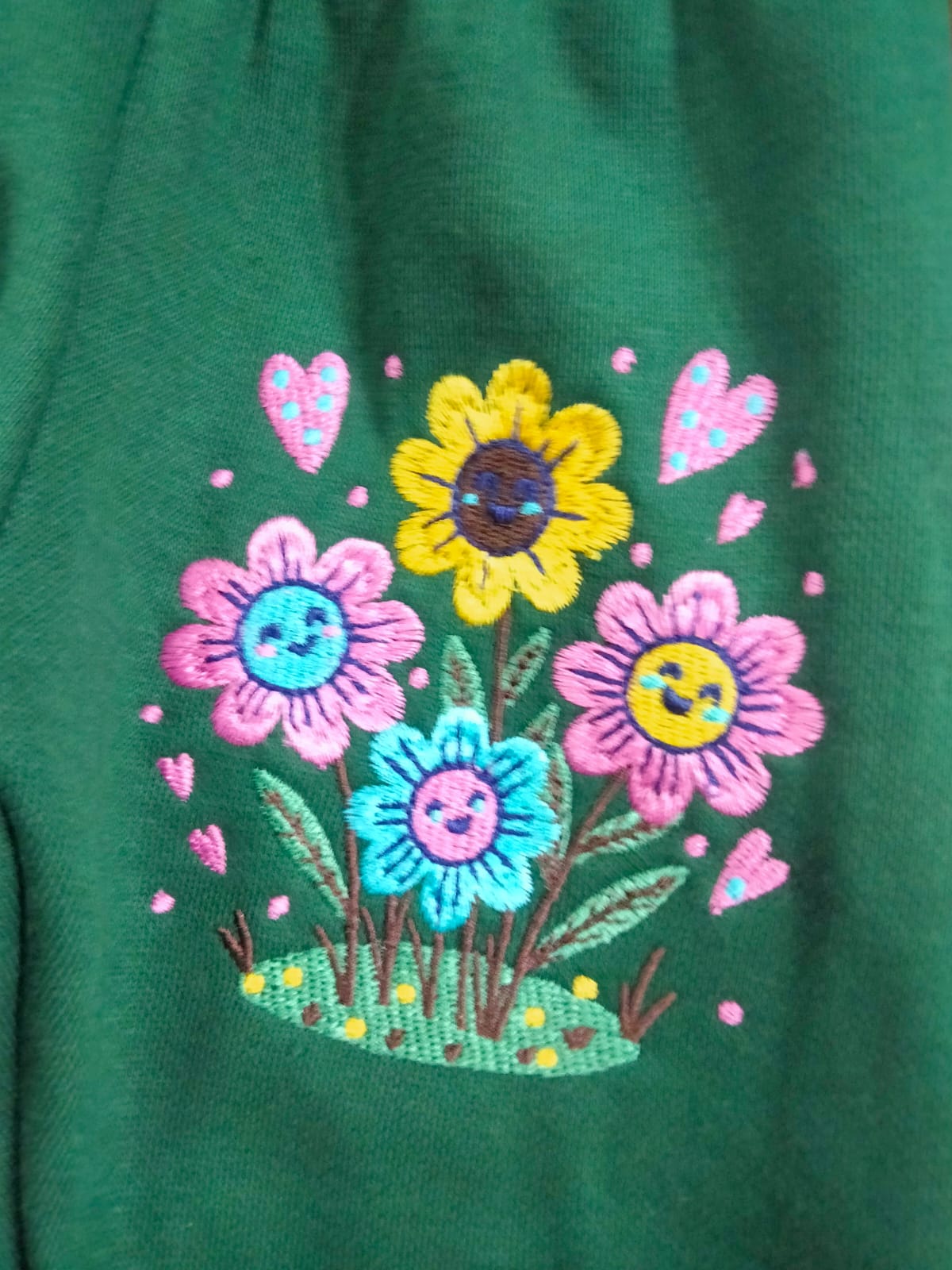 Smiley Flower Embroidery Green Track-suit Girls