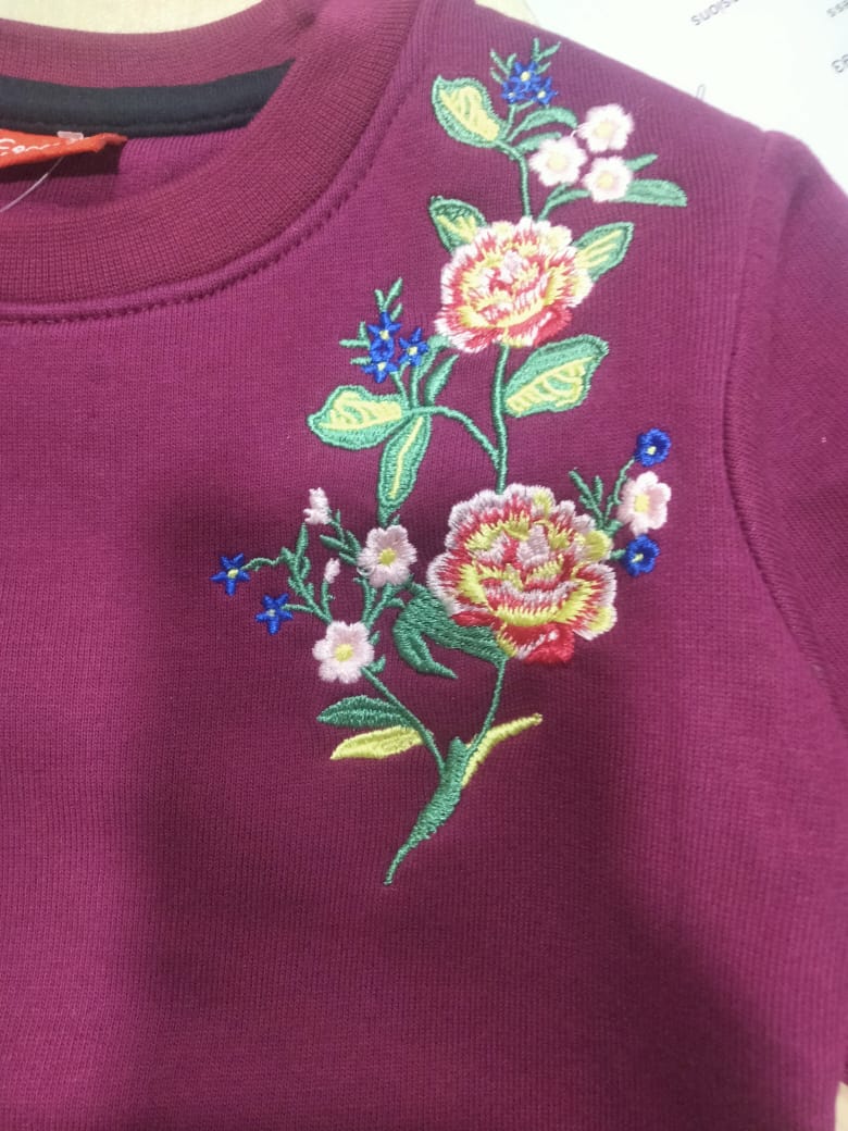 Rose Flower Embroidery Mahroon Track-suit Girls ( Factory )