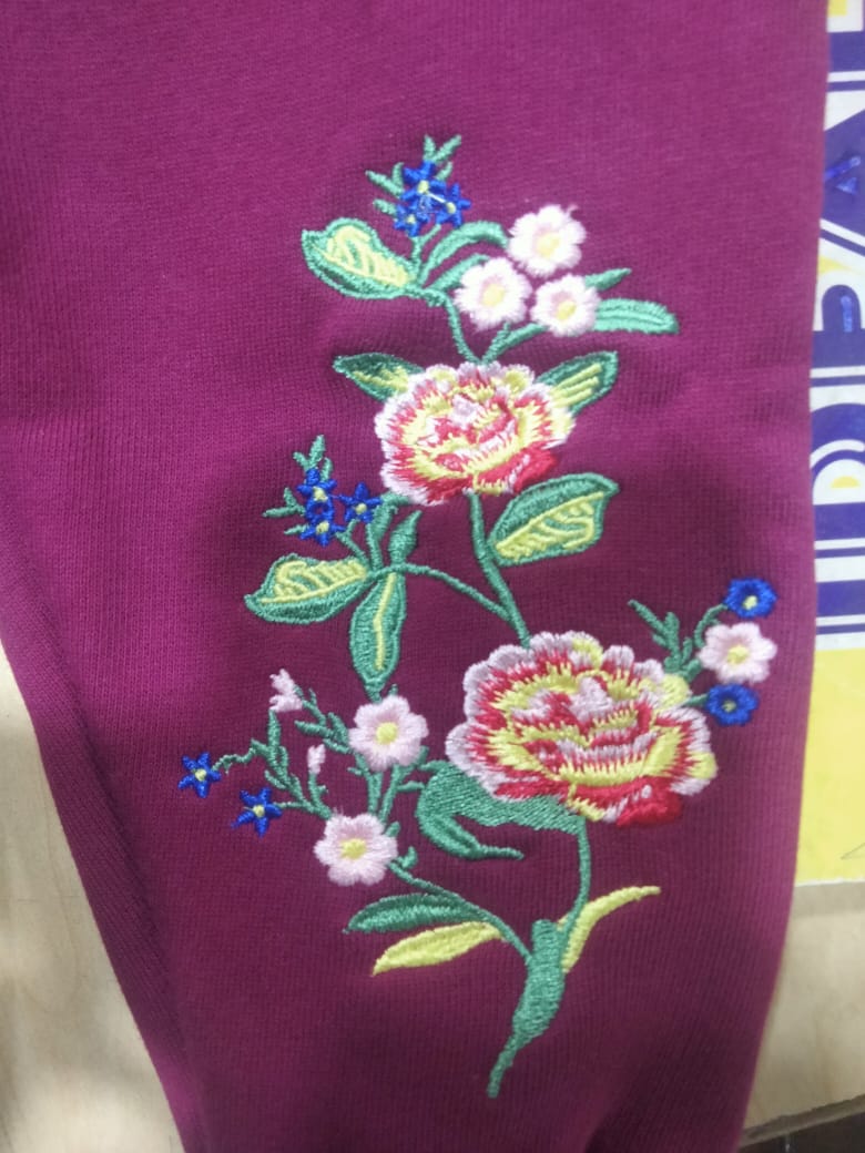 Rose Flower Embroidery Mahroon Track-suit Girls