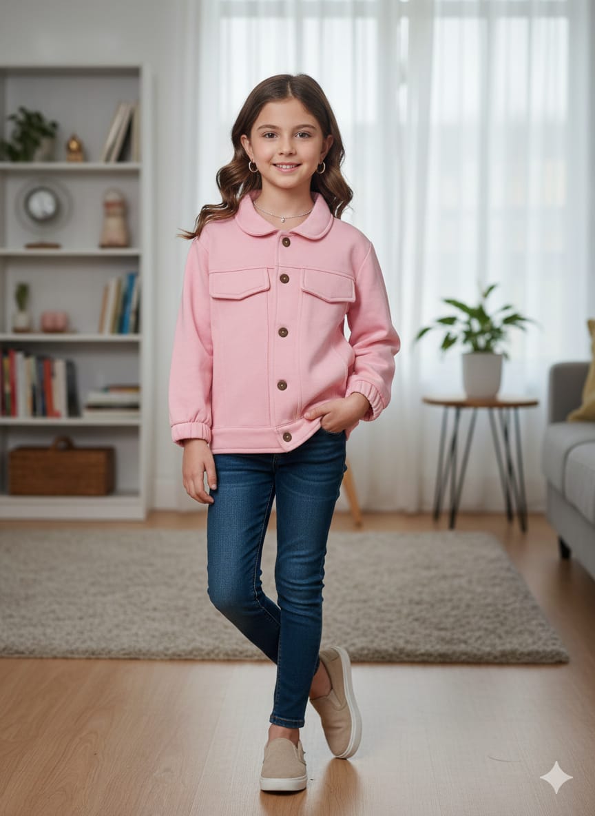 Two Pocket Baby Pink Jacket Girls ( Factory )