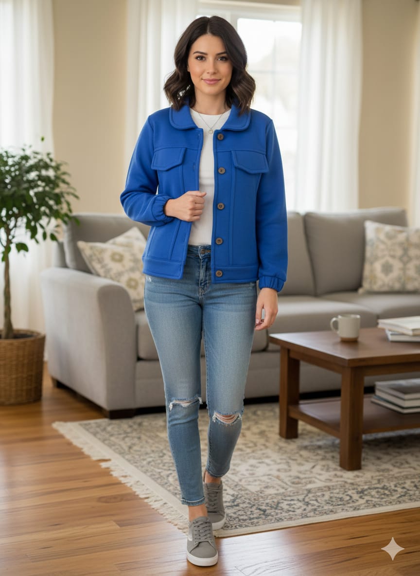 Two Pocket Royal Blue Jacket Women ( Factory )