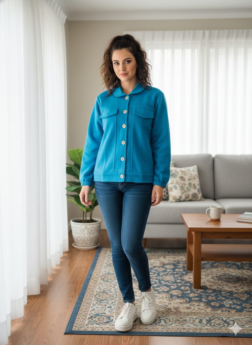 Two Pocket Teal Blue Jacket Women