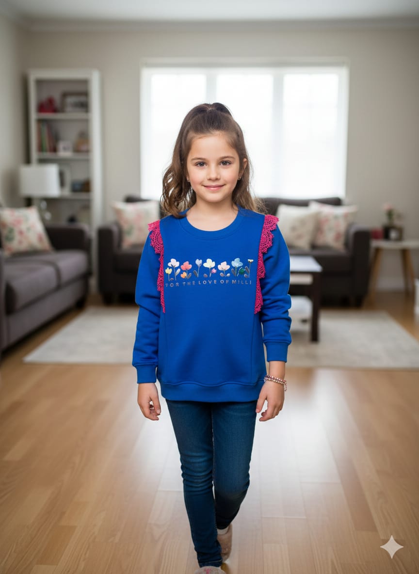 Love of Mills Royal Blue Sweatshirt for Girls (R-18)