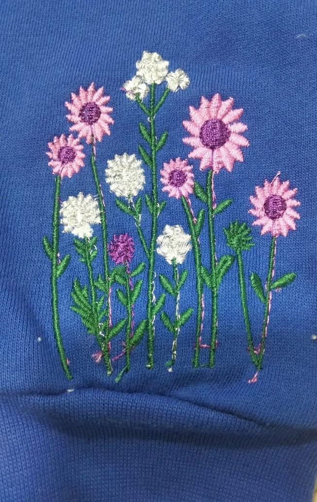 Pink Petals Embroidery Royal Blue Track-suit Girls