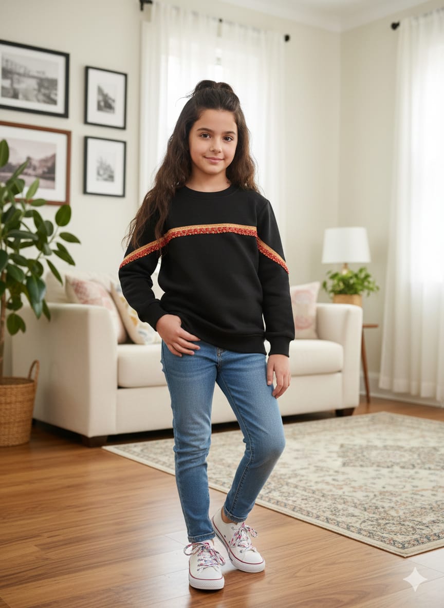 Sparkle Stripe Black Sweatshirt for Girls